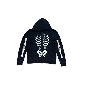 Glow-in-the-Dark Adult Skeleton Zip-up Hoodie w/Spider Web Accents-Size XL